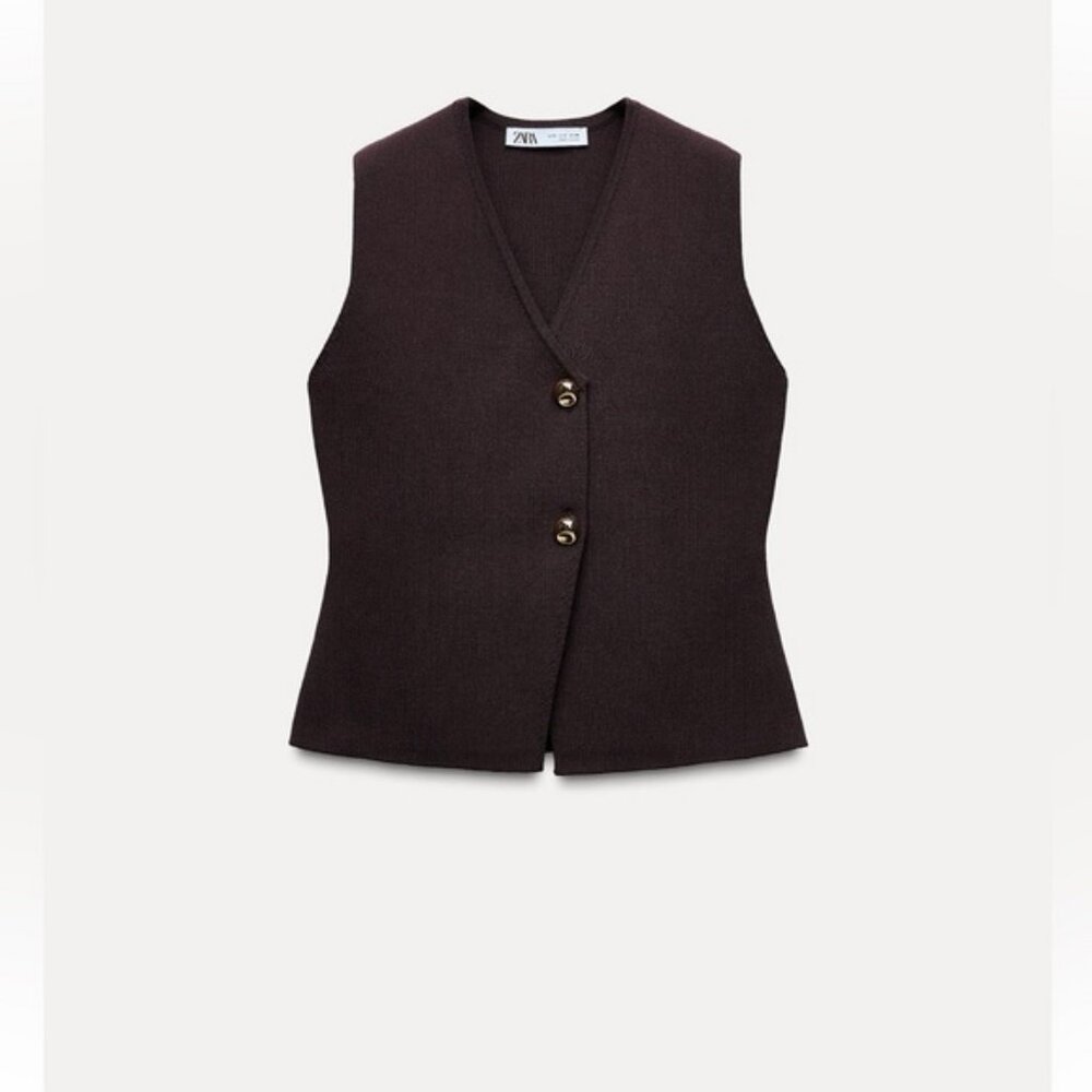 ZARA BASIC KNIT GOLD BUTTON TOP